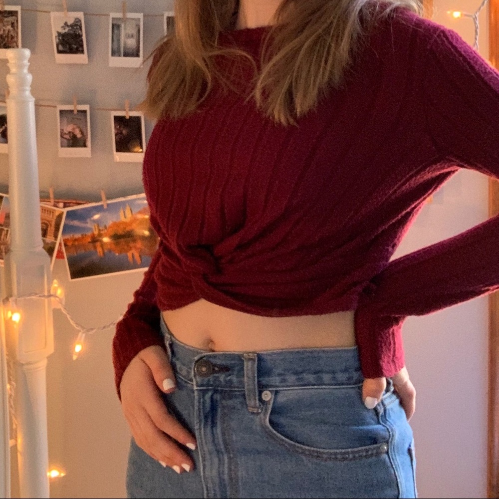 altar’d state cropped maroon wrap top